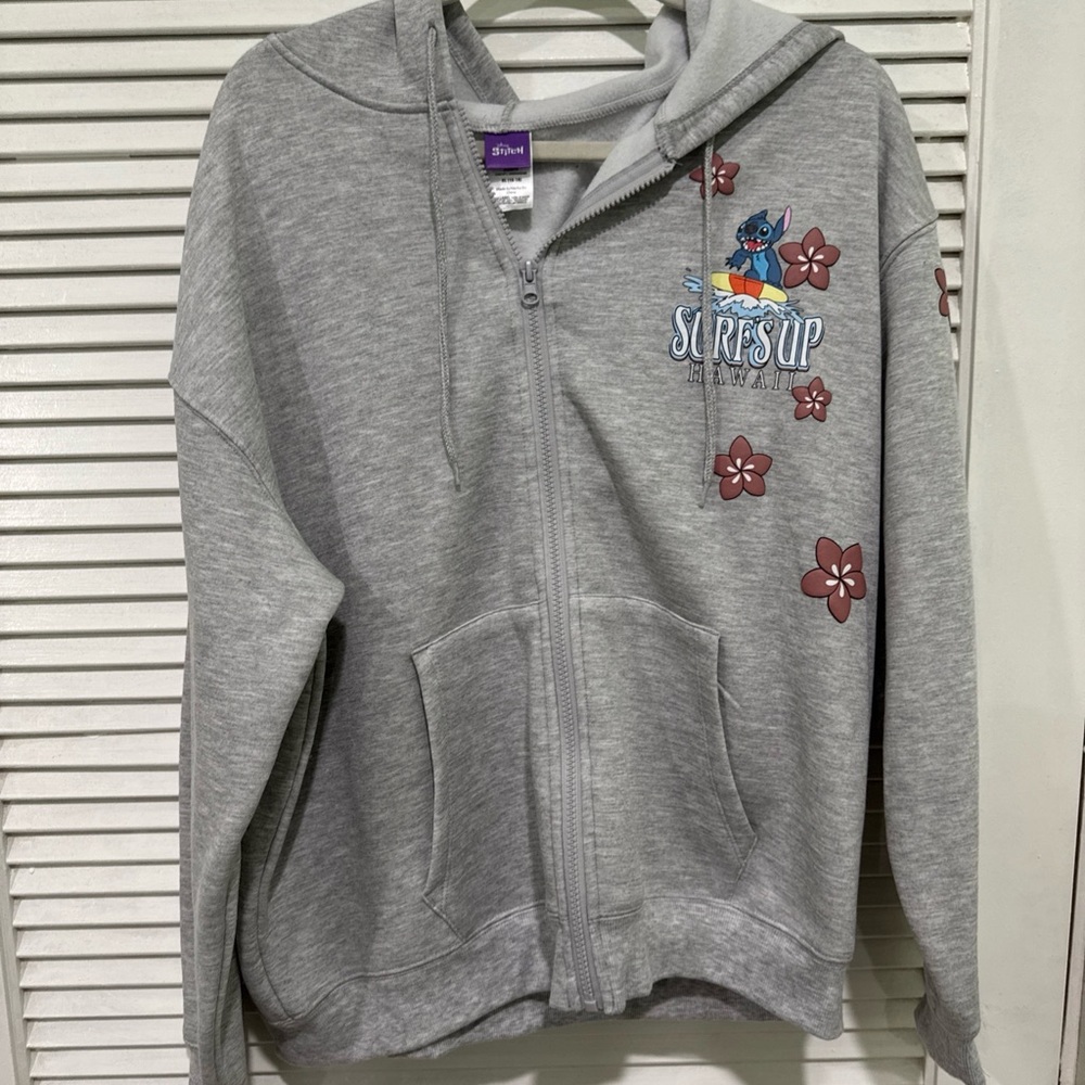 Disney Gray Kids Zip-Up Hoodie with Surf and Floral Design